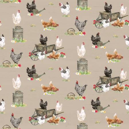 Spring Barn Quilts - CD14331 Tan • Chickens