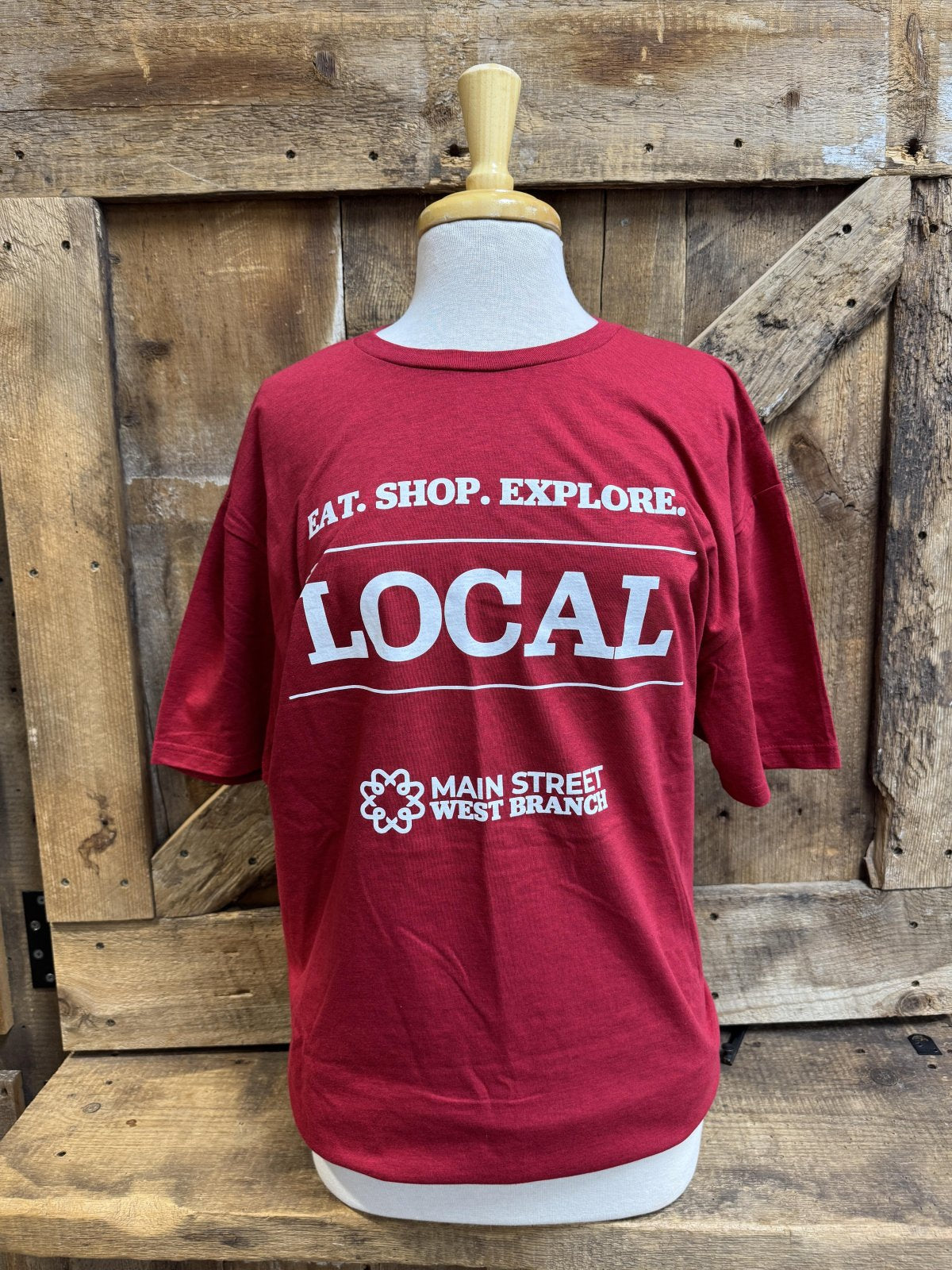 MSWB • 3XL- Heather Dark Red - "LOCAL, Eat. Shop. Explore" T-Shirt