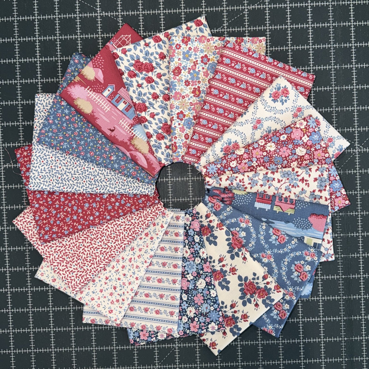 Village Life 17 FQ Bundle - Burgundy and Blue • Tilda