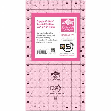 Quilter's Select Pink Poppie Cotton Non-Slip Ruler 6-1/2in x 12in