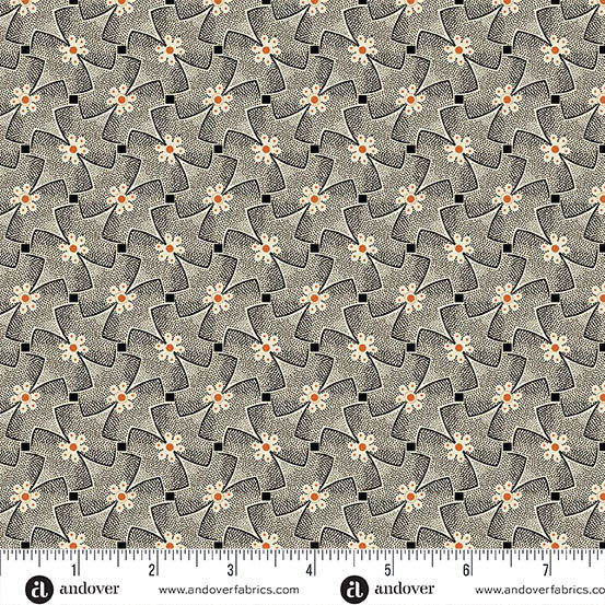 Whirly Gig Cream and Black - Nightfall by Andover Fabrics