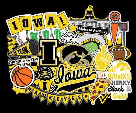 NCAA Iowa Doodle Panel Cotton 36inx 43in