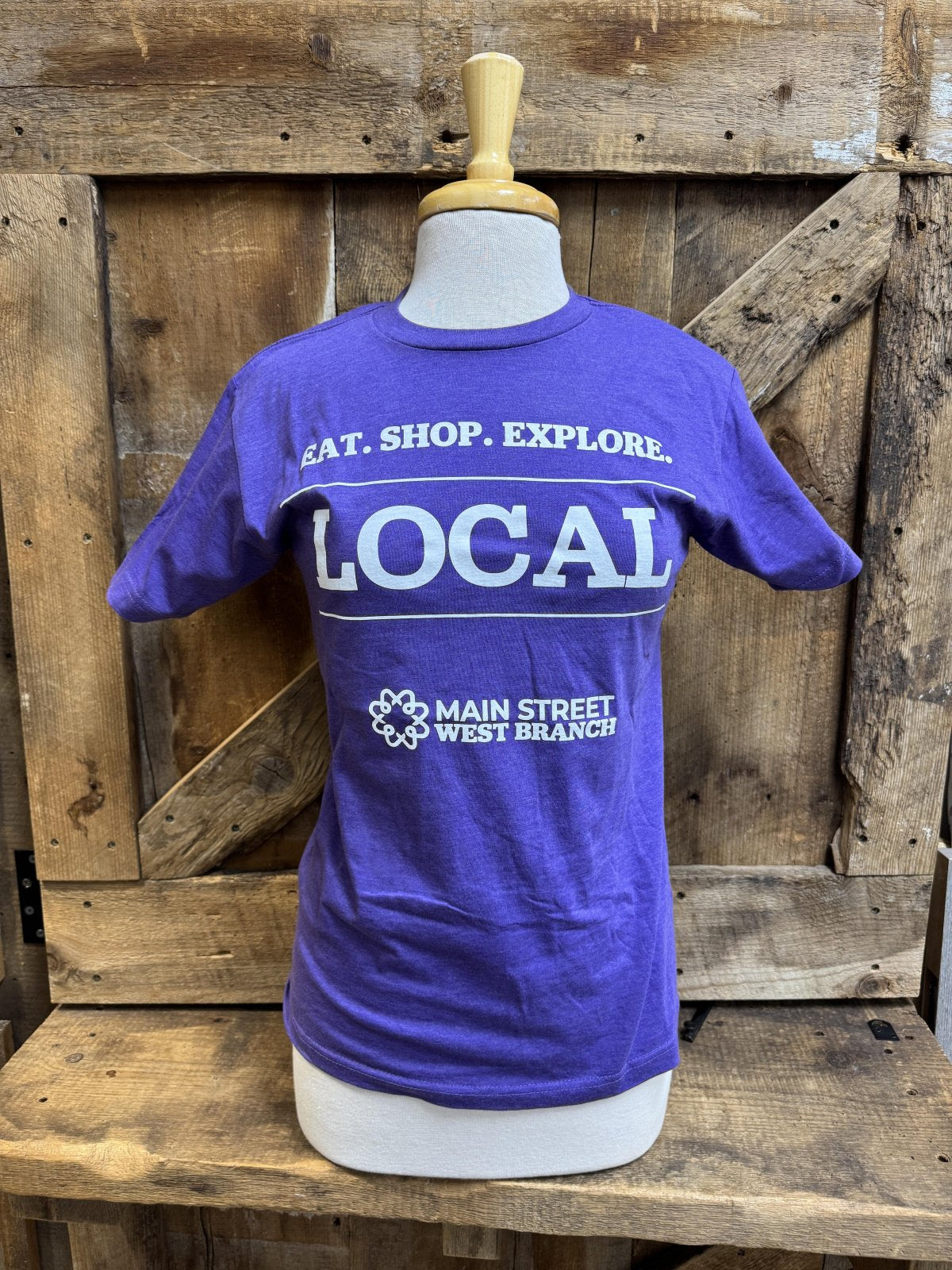 MSWB • S - Heather Purple - "LOCAL, Eat. Shop. Explore" T-Shirt